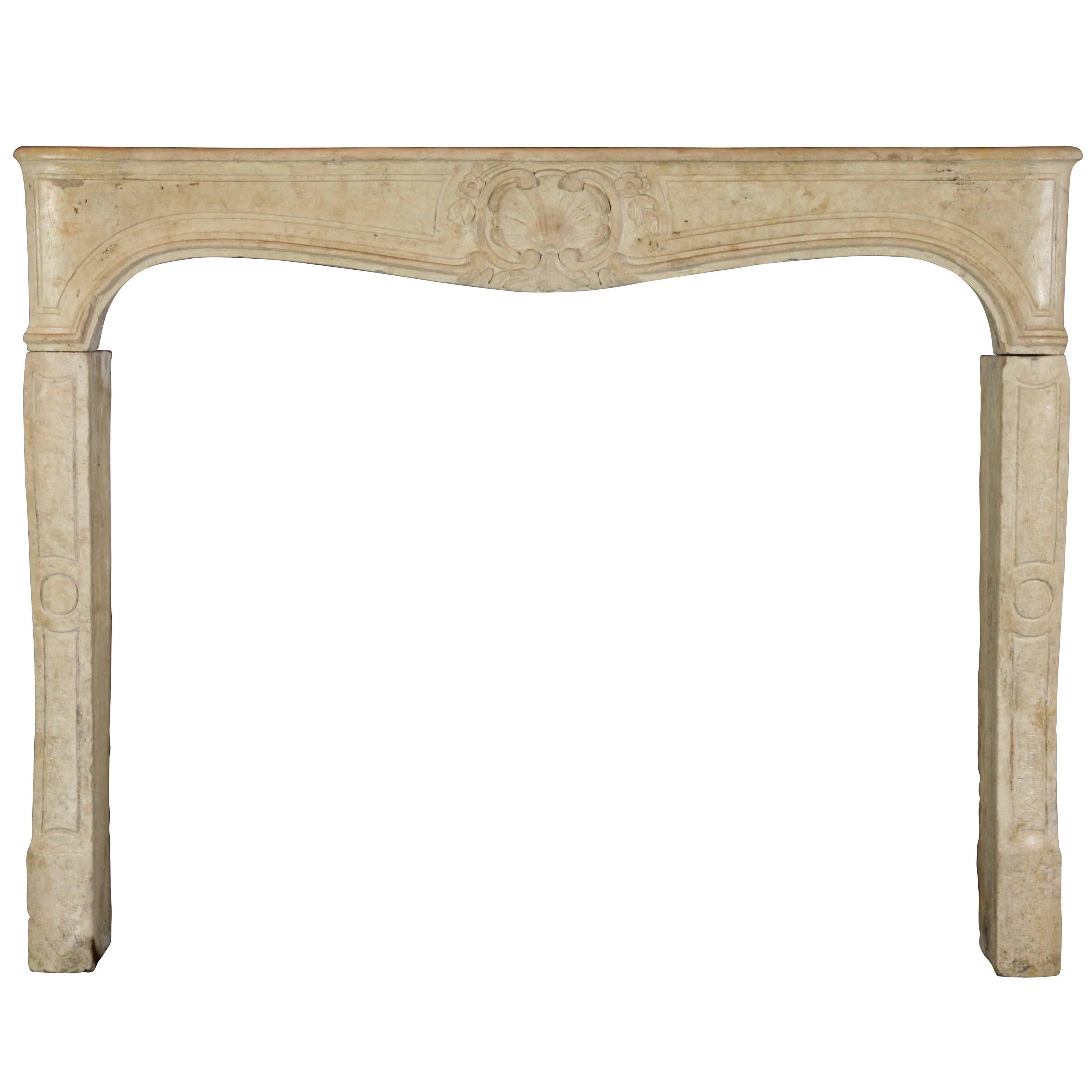 18th Century French Country Limestone Fireplace Mantel For Sale