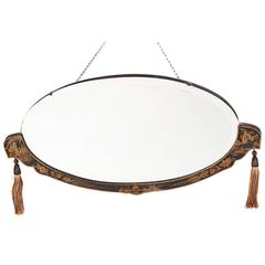 Oval Chinoiserie Lacquered Decorated Mirror