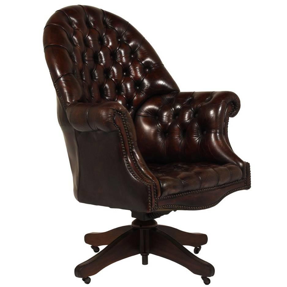 Regency-Style Tufted Leather Office Chair