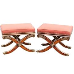 Pair of Regency Style Upholstered X-Benches 12