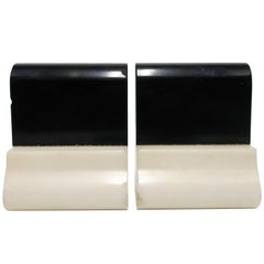Antique Pair Art Deco Black and White Marble Bookends