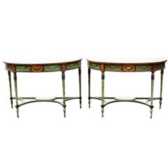 Pair of Adams Style Faux Painted Demilune Console
