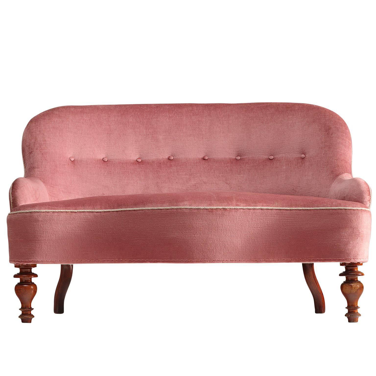 Pink Velvet French Settee, 1930s For Sale at 1stDibs