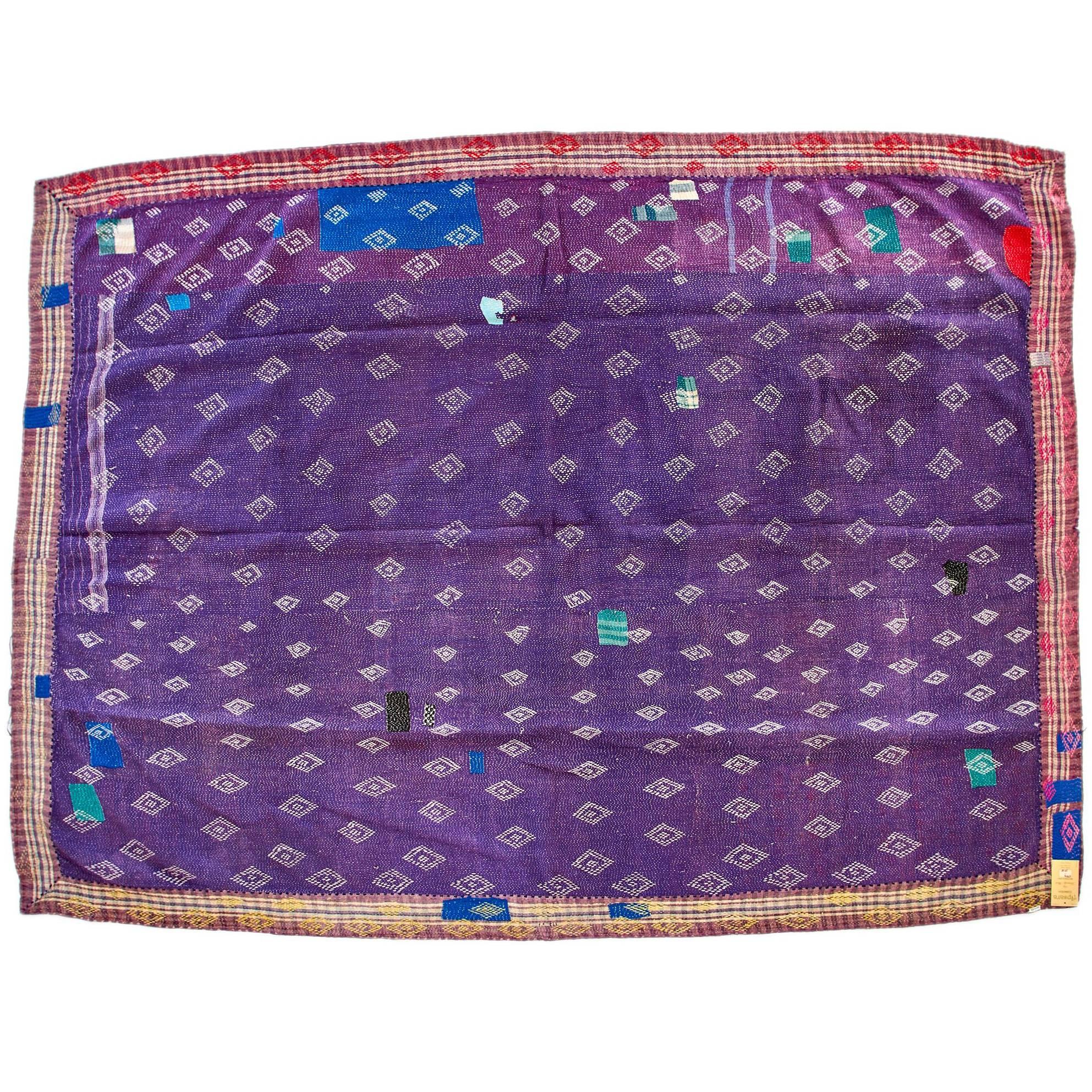 Reversible Hand-Stitched Indian Kantha Patchwork Quilt