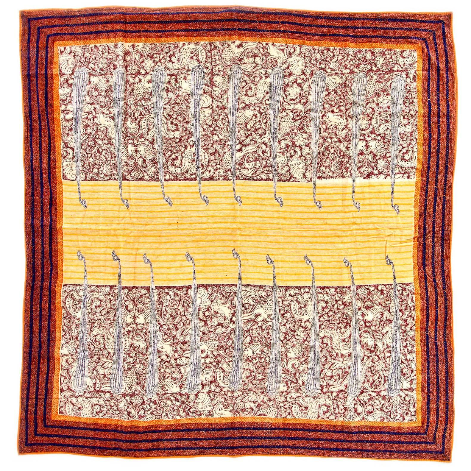 Rare Tribal Kantha Throw Blanket For Sale