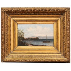 Giltwood Framed Oil on Board Seascape Painting, 19th Century France