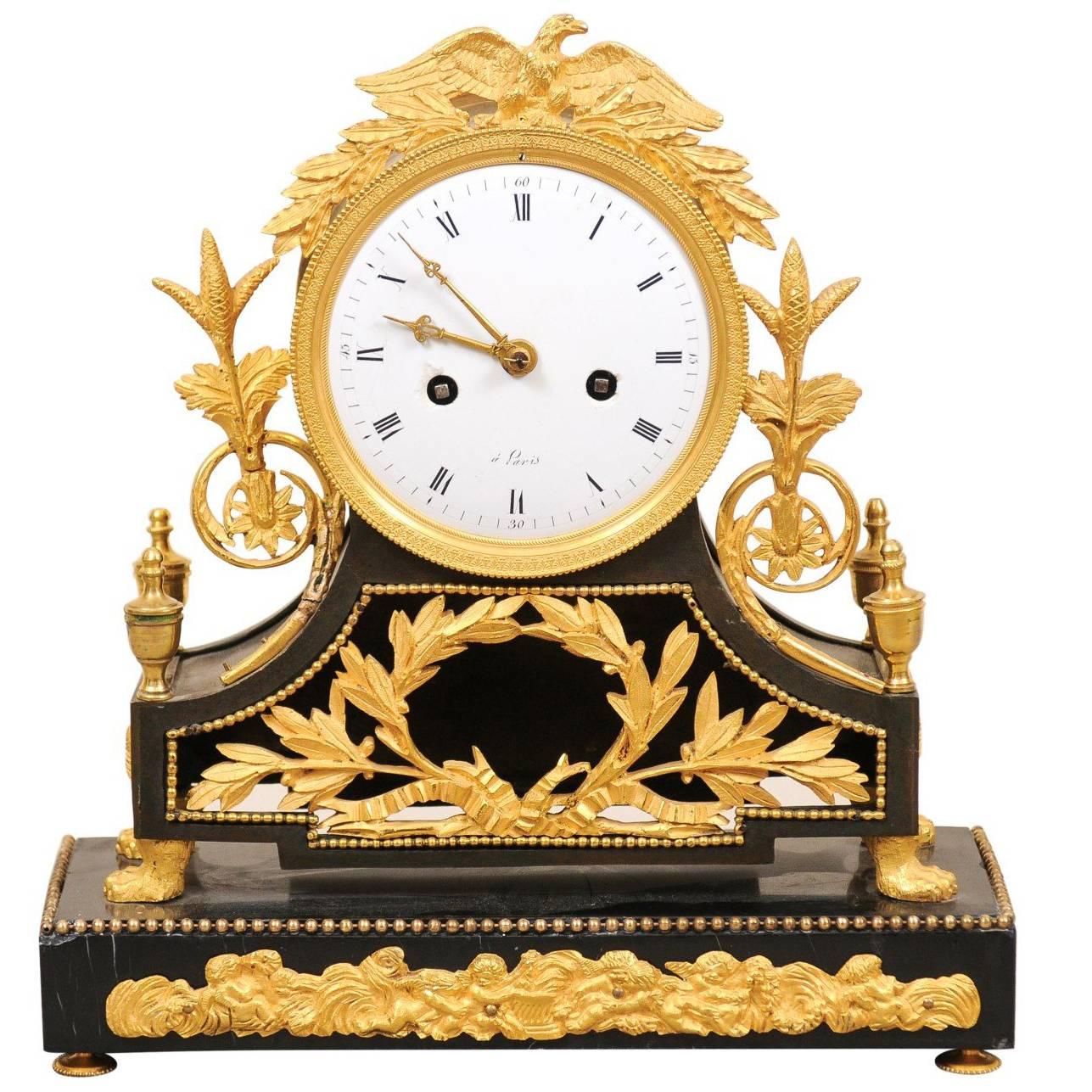 19th Century French Empire Bronze Dore Mantle Clock
