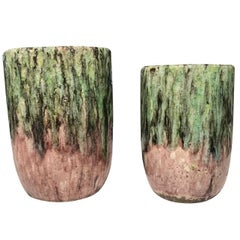 Green and Pink Drip Design Pot, Thailand, Contemporary Green and Pink Drip Design Pot, Thailand, Contemporary