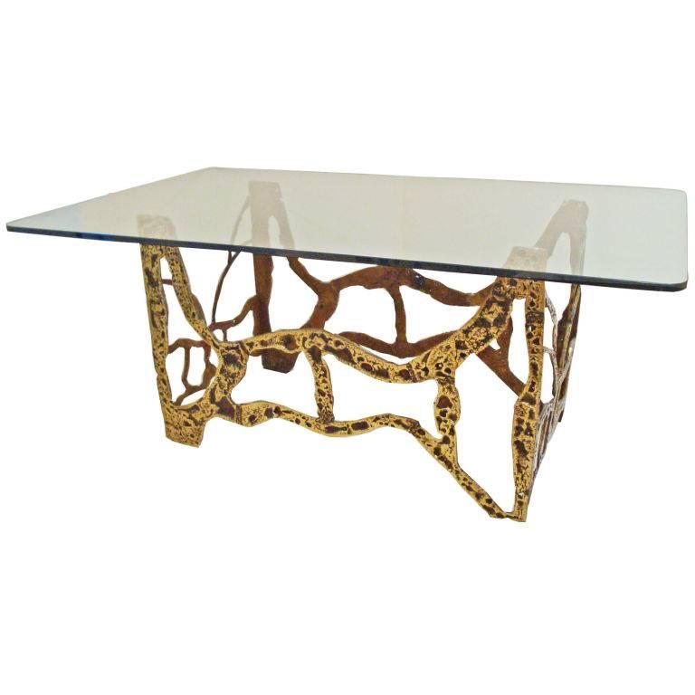 Modernist Dining Table in Sand Cast Bronze and Glass For Sale
