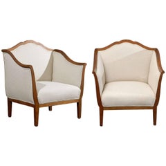 Single Italian Walnut Upholstered Club Armchair/Accent Chair in Brown and White