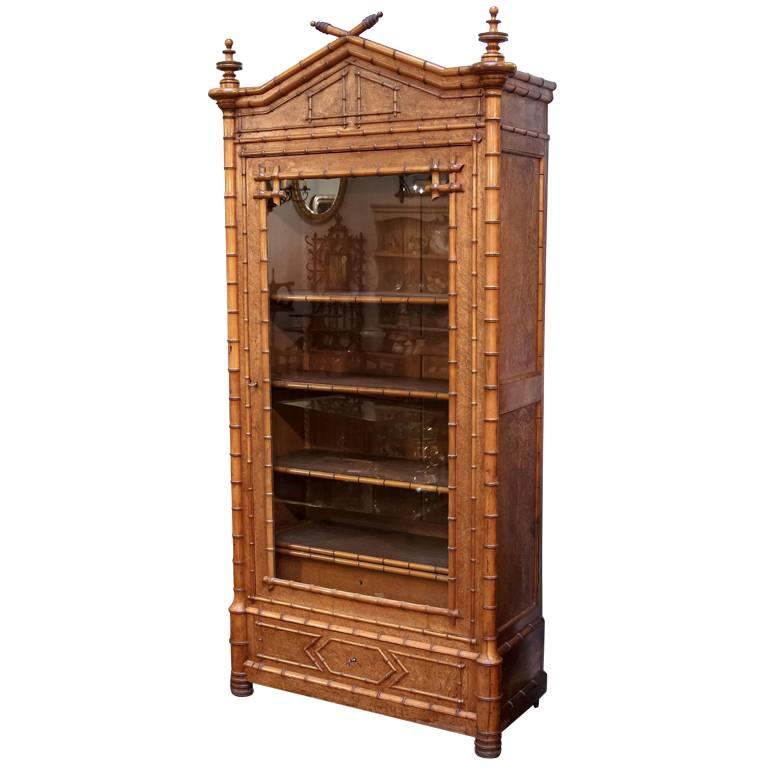 Faux Bamboo Armoire or Bookcase of Curly Maple