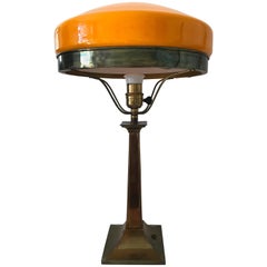 1920 Large Swedish Böhlmarks Art Nouveau Brass and Glass Table Lamp