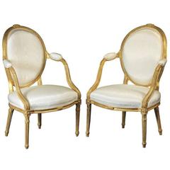 Fine Pair of George III Giltwood Oval Backed Armchairs