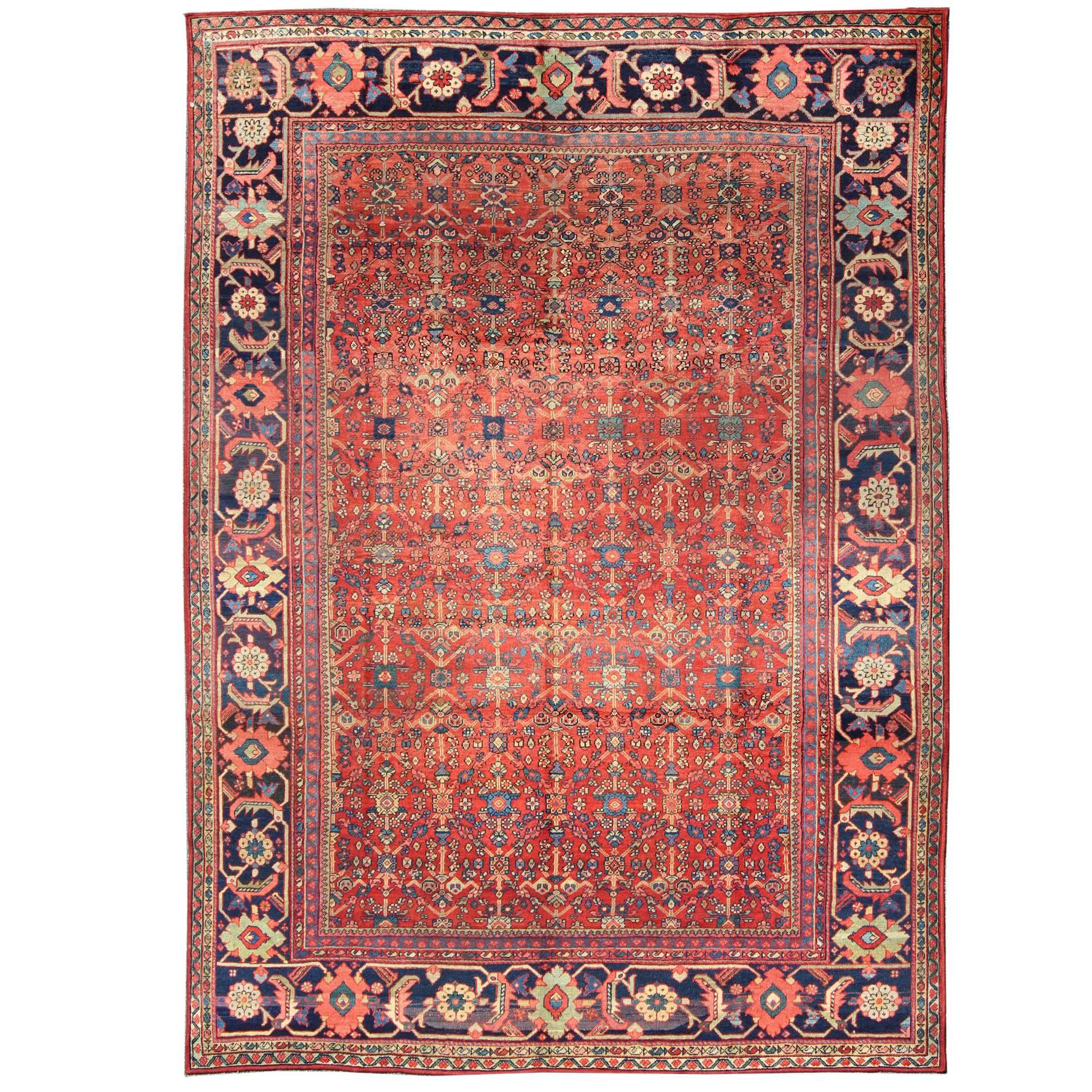 Antique Sultanabad Rug with All Over Geometric Design in Red, Blue, Green For Sale