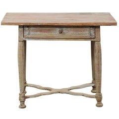 Early 19th Century Swedish Painted Wood Side Table with Single Drawer