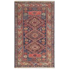 Antique Kazak Rug with Geometric Medallions and Indigo Background 10