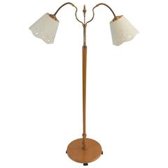 Mid-Century Modern Floor Lamp with Eyelet Linen Shades 9