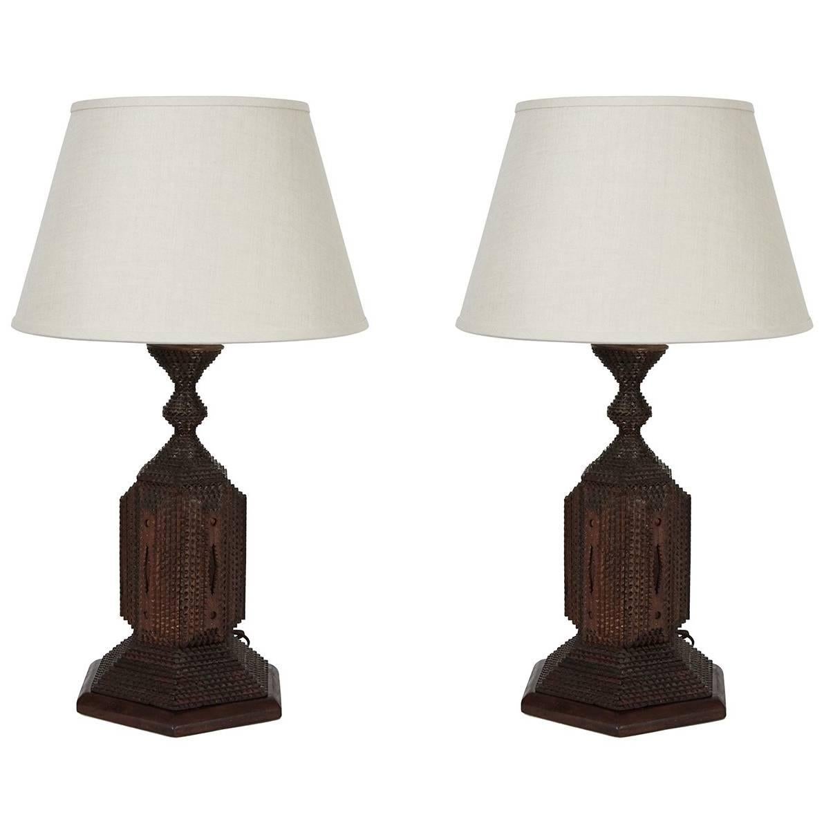 Pair of Large Tramp Art Lamps
