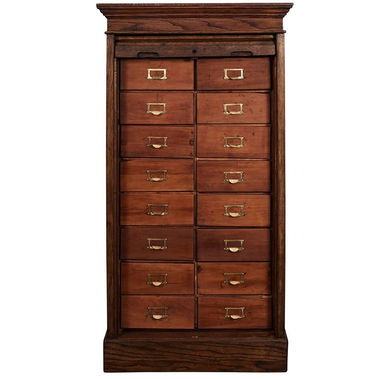 Roll Front Card File Cabinet For Sale