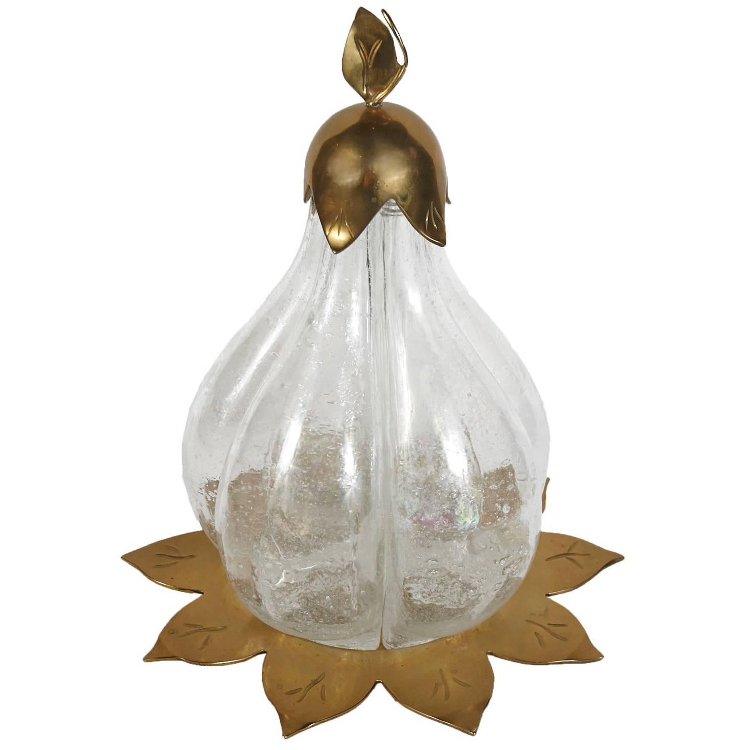 Italian Brass and Glass Pear Shaped Wine Decanter