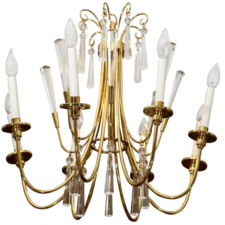 Brass and Crystal Chandelier 1