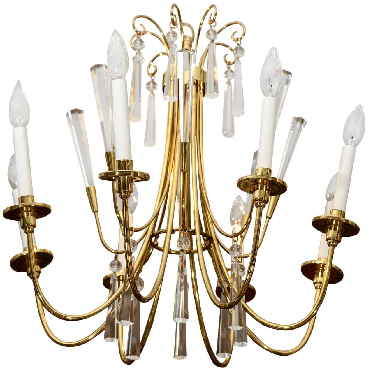 Brass and Crystal Chandelier For Sale