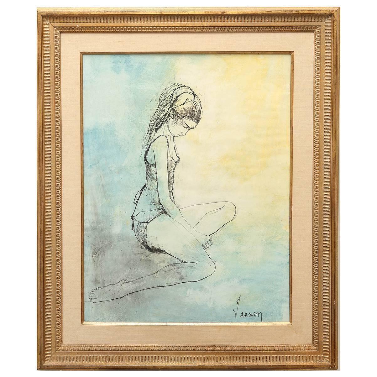 Original Watercolor Ballerina Painting by Jean Jansem For Sale