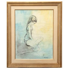 Vintage Original Watercolor Ballerina Painting by Jean Jansem