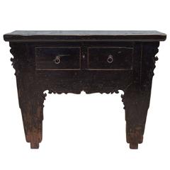 Early 20th Century Chinese Black Lacquer Two-Drawer Console