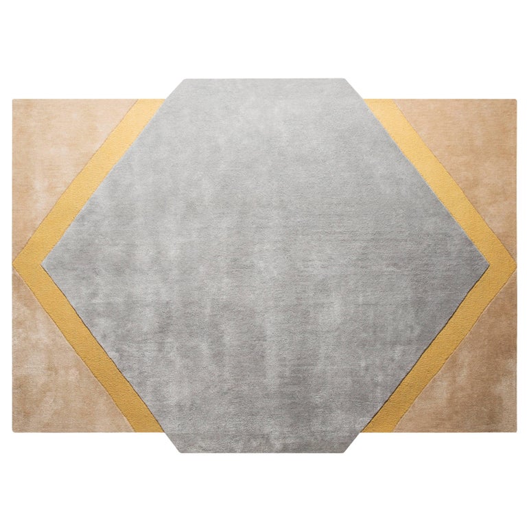 Pieces Modern Colorful Shape Octagon Rug Carpet Yellow Light Blue Hand Tufted For Sale at 1stdibs