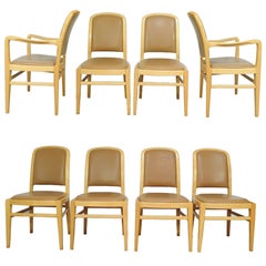 Set of 8 Jack Lenor Larsen Mid-Century Modern Maple and Leather Dining Chairs