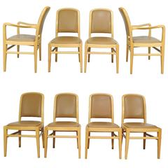 Eight Jack Lenor Larsen Mid-Century Modern Maple and Leather Dining Chairs, Set 9