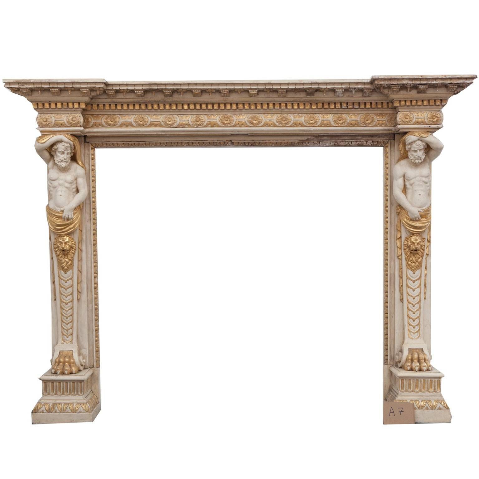 18th Century Georgian Fireplace Mantle with Carved Caryatid Vertical Figures