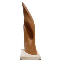 Organic Wood Sculpture on Travertine Base by Les Kleinberg