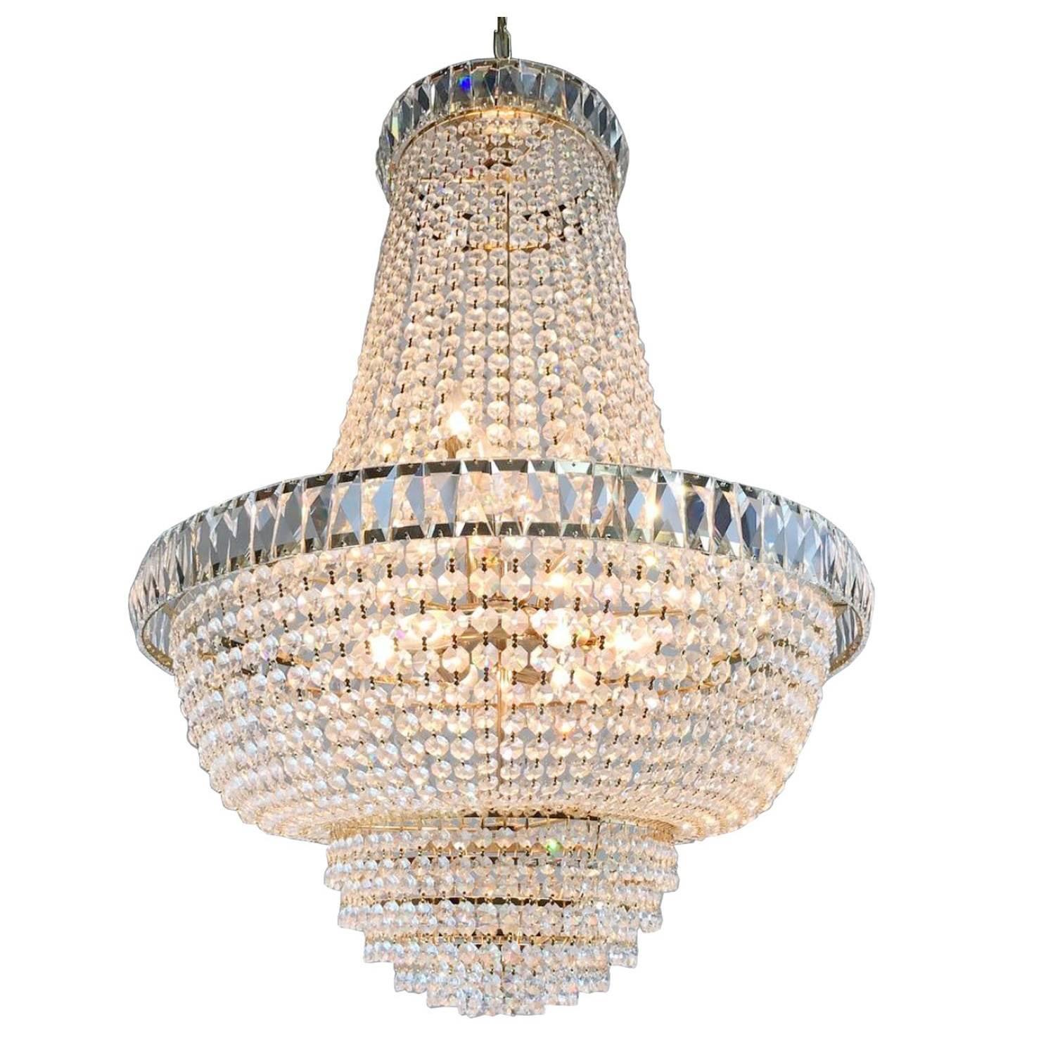 Nine-Light Crystal Chandelier For Sale