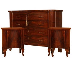 Art Deco Dresser and Nightstands, Walnut and Burl Walnut Gaetano Borsani style