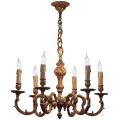 Antique French Hanging Six-Light Fixture of Gilt Bronze