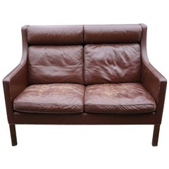 Borge Mogensen Brown Leather Settee, Produced by Fredericia Stolefabrik Borge Mogensen Brown Leather Settee, Produced by Fredericia Stolefabrik