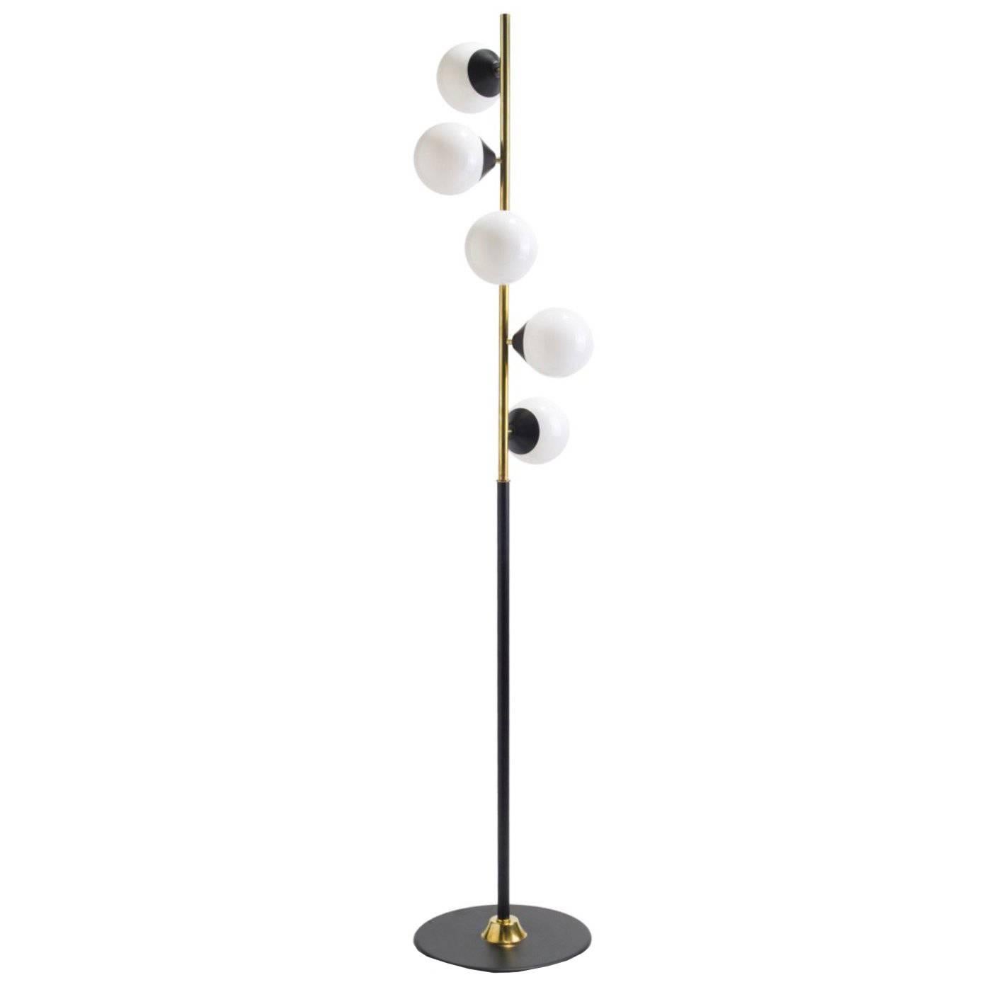 Five White Glass Orb Floor Lamp