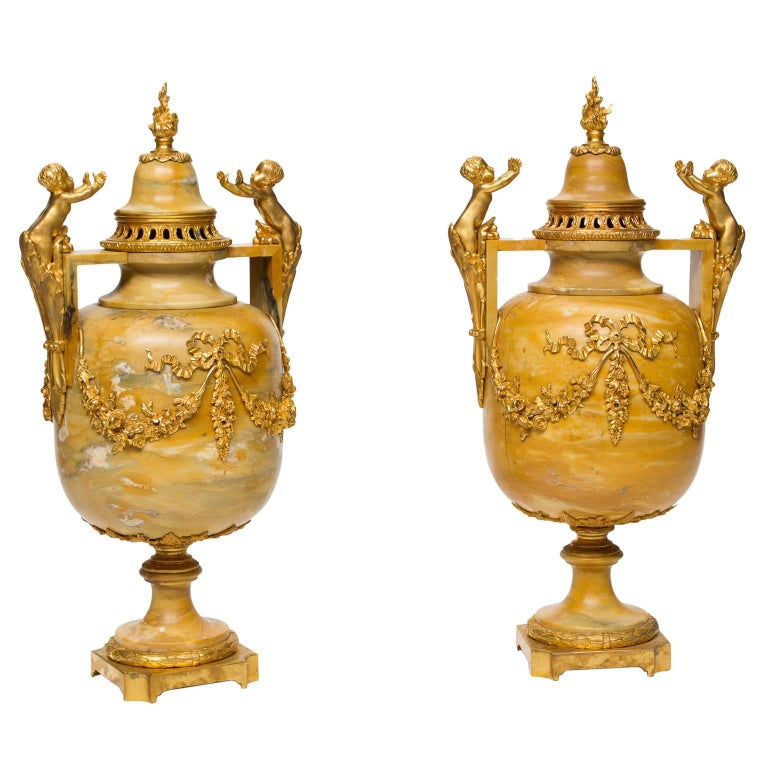 19th Century Louis XVI Marble and Ormolu Large Urns For Sale