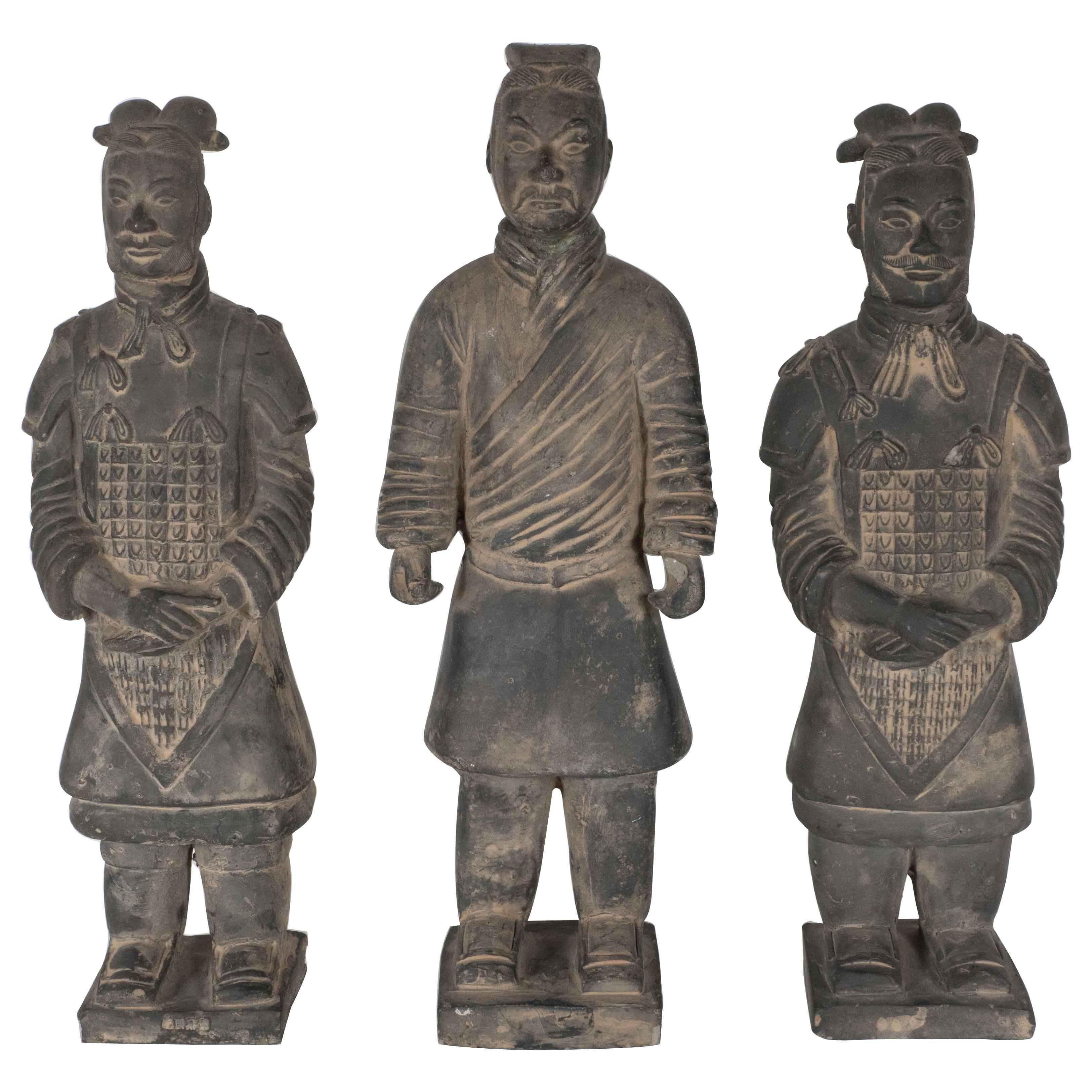 Set of Three Terracotta Chinese Burial Soldiers in the Manner of Qin Shi Huang