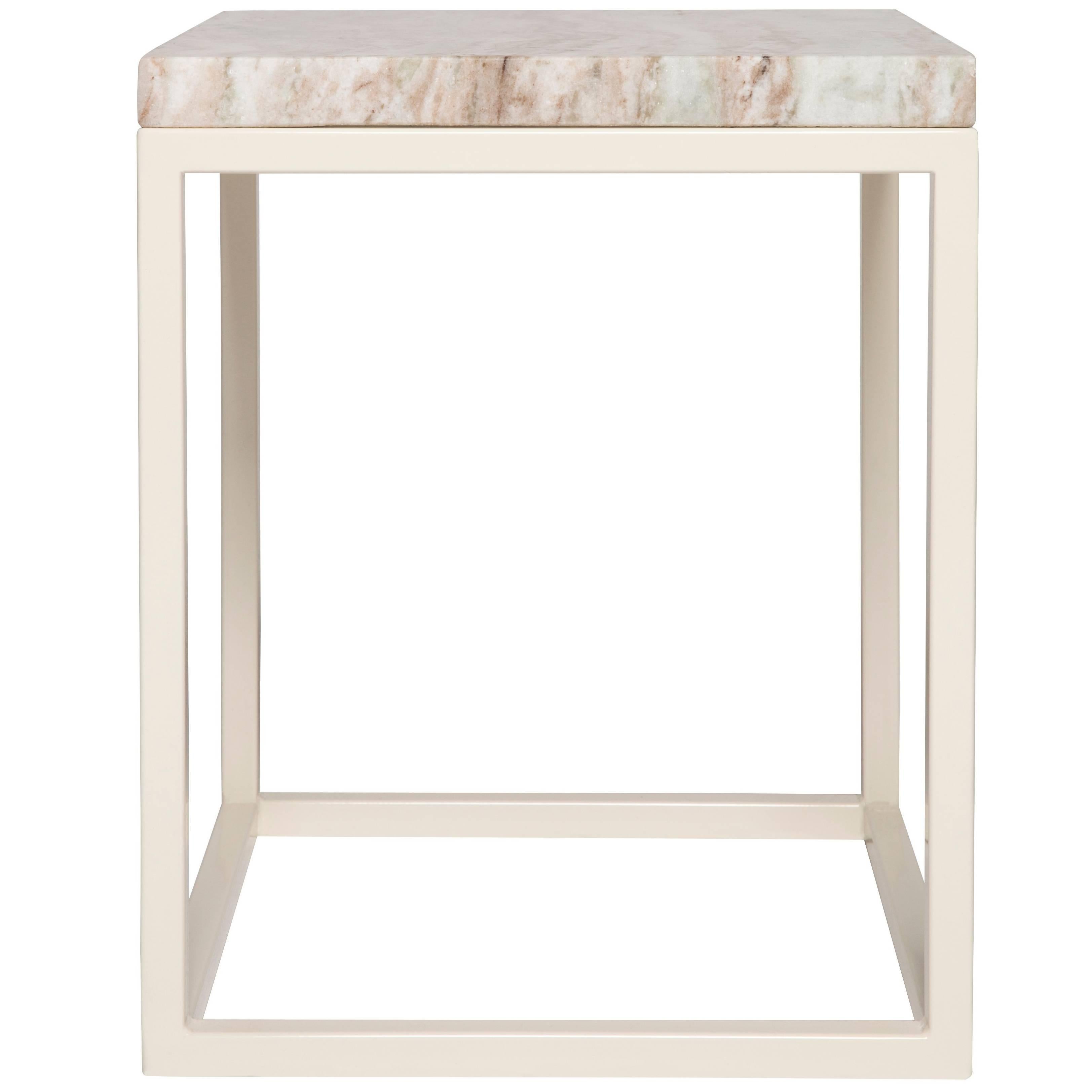  Frame Side Table by Pieces, Modern Customizable End Table in Stone Glass Wood