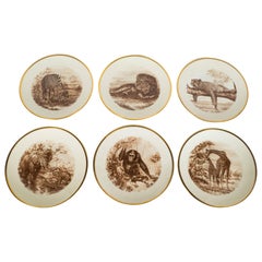 Vintage Set of Six Sepia Safari Themed Dessert/Hors' Deouvres Plates by Limoges