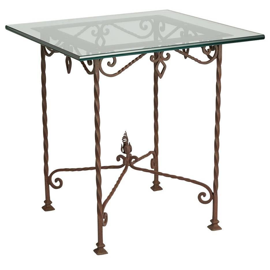 Wrought Garden Table with Tempered Glass Top, circa 1870s For Sale