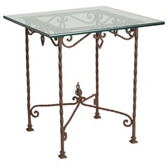 Wrought Garden Table with Tempered Glass Top, circa 1870s