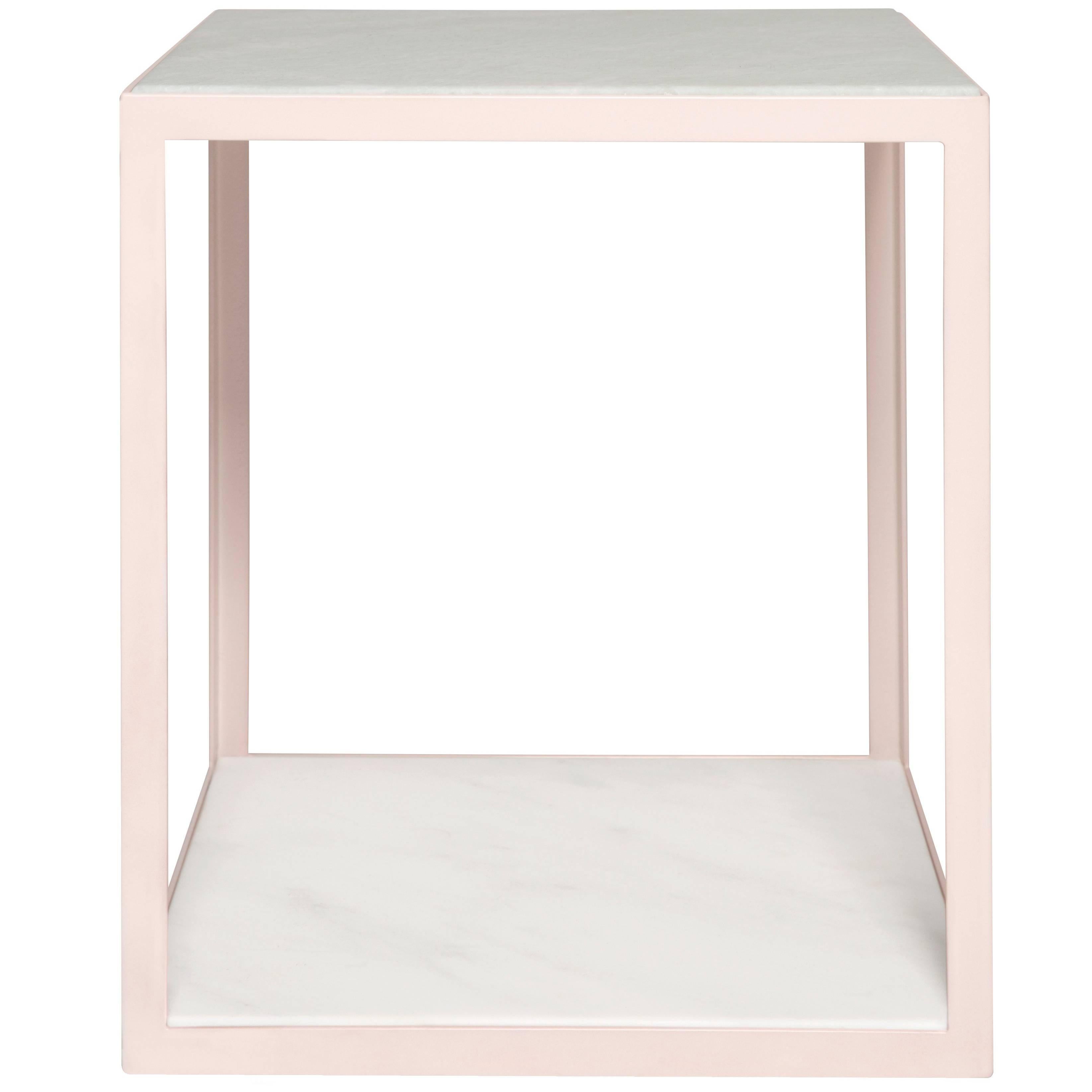 Fitted Side Table by Pieces, Modern Customizable End Table in Stone Glass Wood