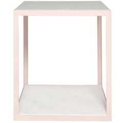 Fitted Side Table by Pieces, Modern Customizable End Table in Stone Glass Wood