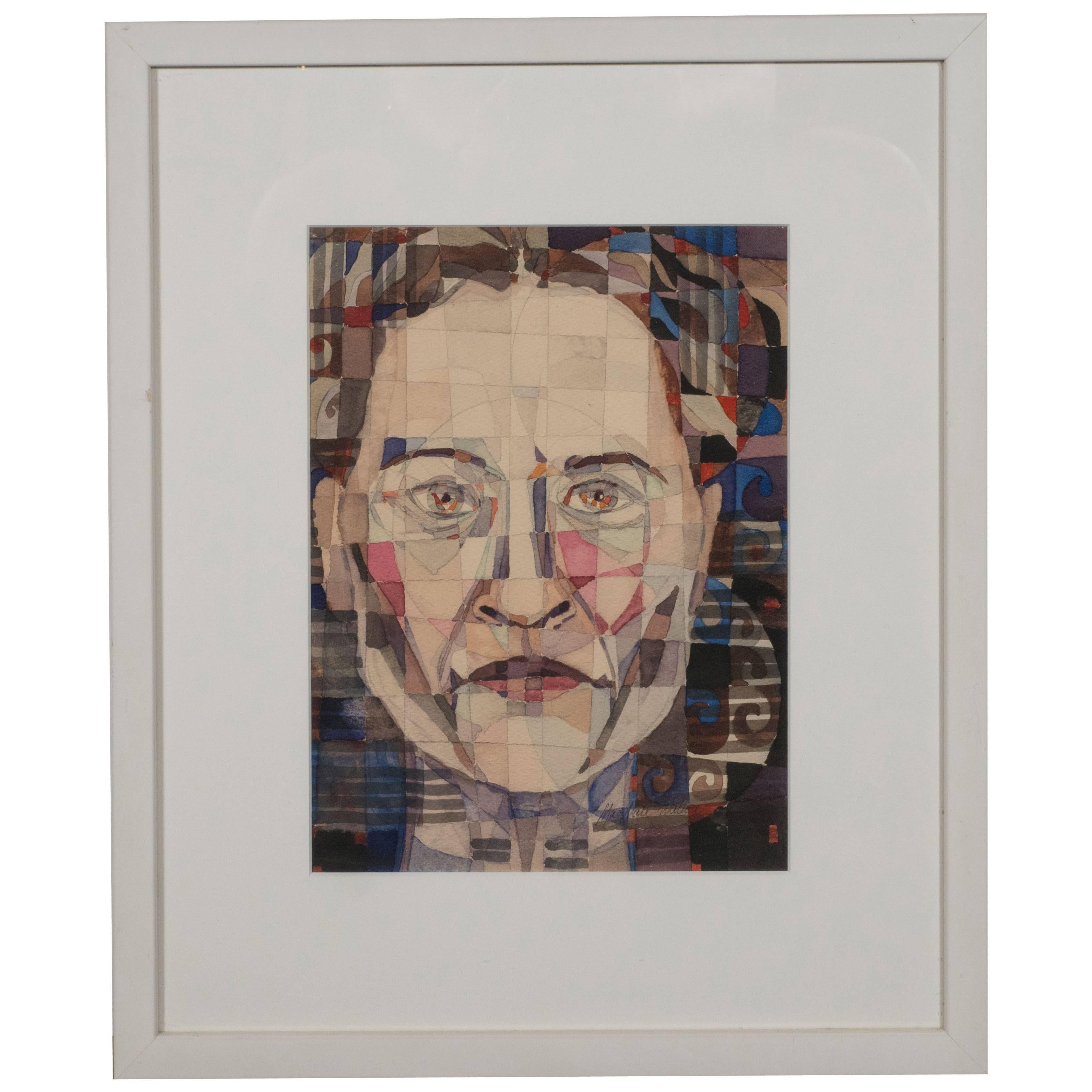 Modernist Abstract Portrait in Watercolor, Ink, and Pencil by Marshall Watkins