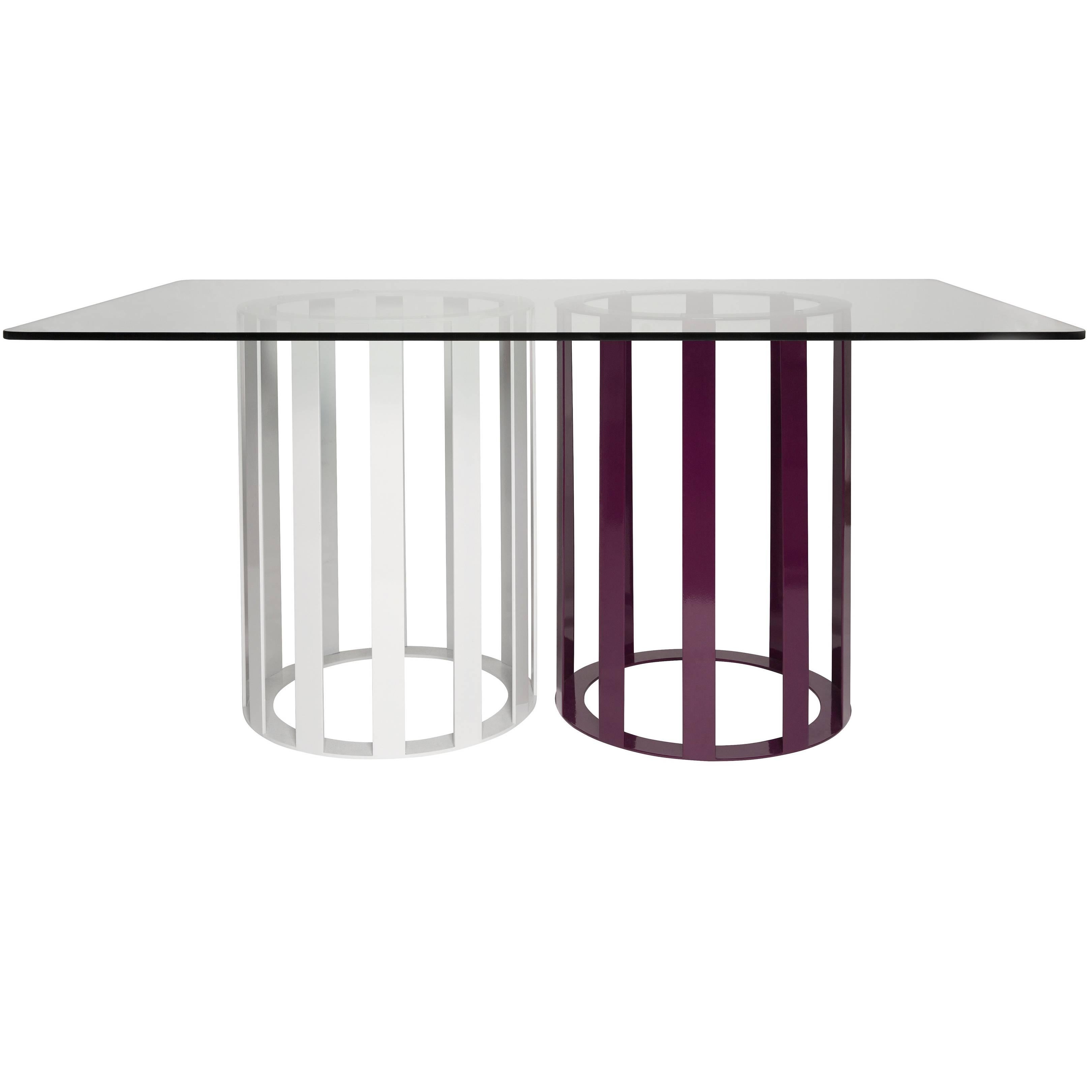  Flux Rectangle Dining Table by Pieces, Modern Customizable in Stone Wood Glass For Sale