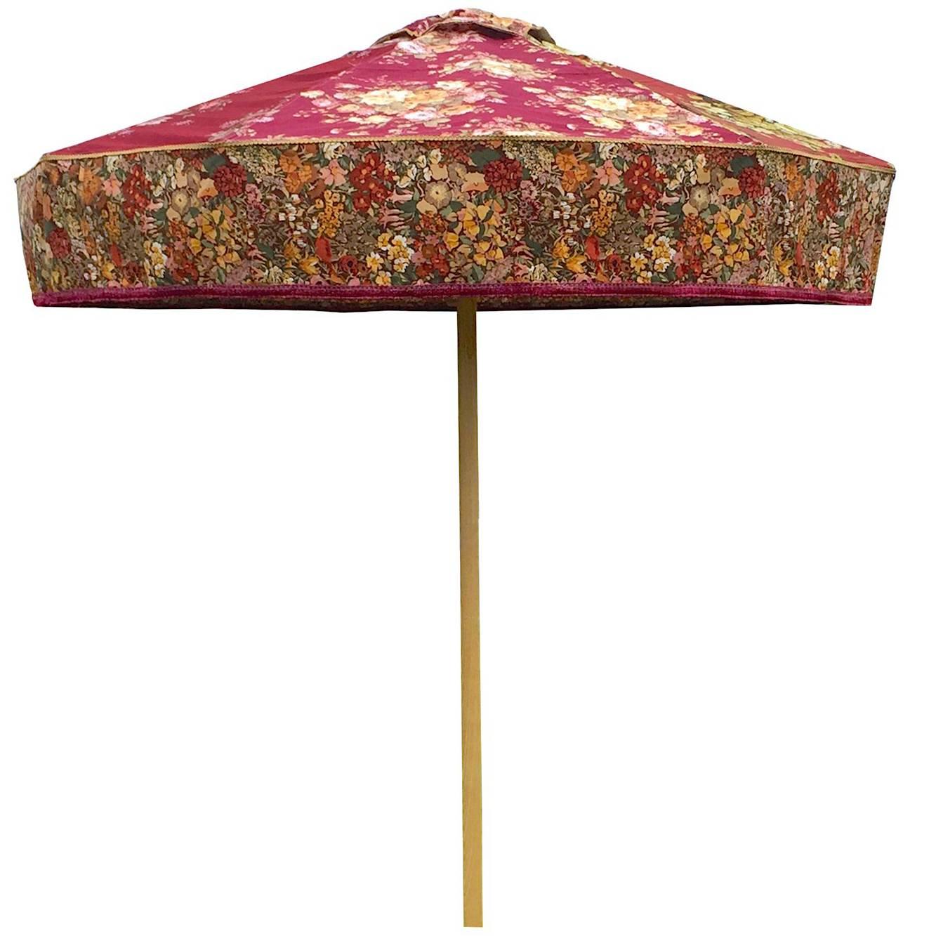Regal Vintage Fabric Red Floral Sun Umbrella Patio Parasol 1-Off Designer Piece
